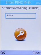 Key in your PIN2 and press the Left selection key. The default PIN2 is 1111.