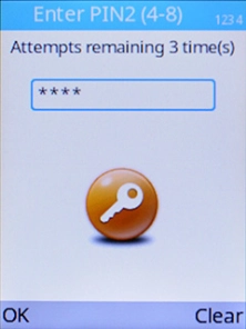 Key in your PIN2 and press the Left selection key. The default PIN2 is 1111.