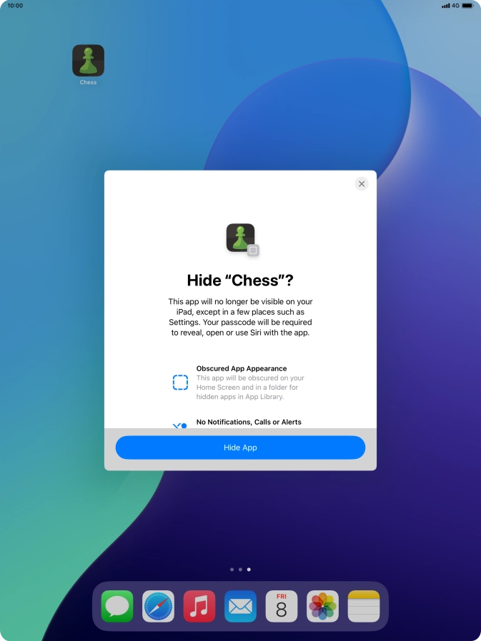 Press Hide App. Press Hide App.