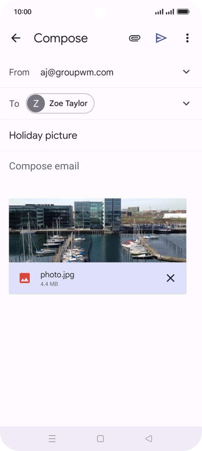 Press the text input field and write the text for your email message.