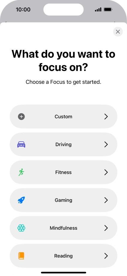 Press the required focus mode and follow the instructions on the screen to add the selected focus mode.