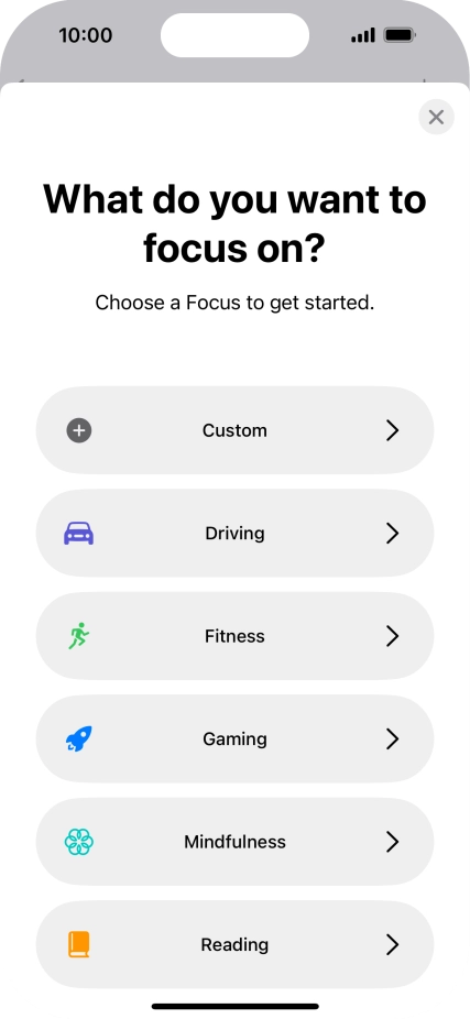 Press the required focus mode and follow the instructions on the screen to add the selected focus mode.