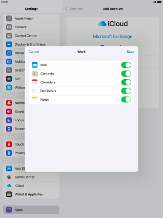 Press the indicators next to the required data types to turn synchronisation of each data type on or off.