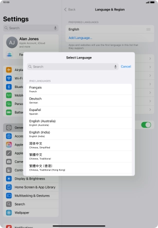 Press the required language.
