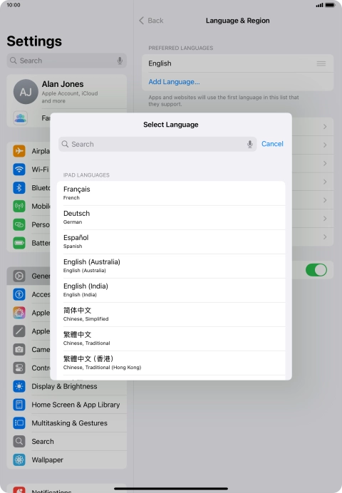 Press the required language.