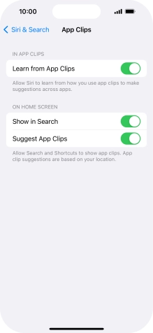 Press the indicators next to the required settings to turn them on or off.