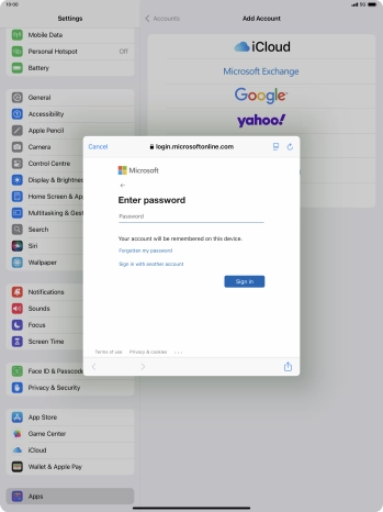Press Password and key in the password for your email account.