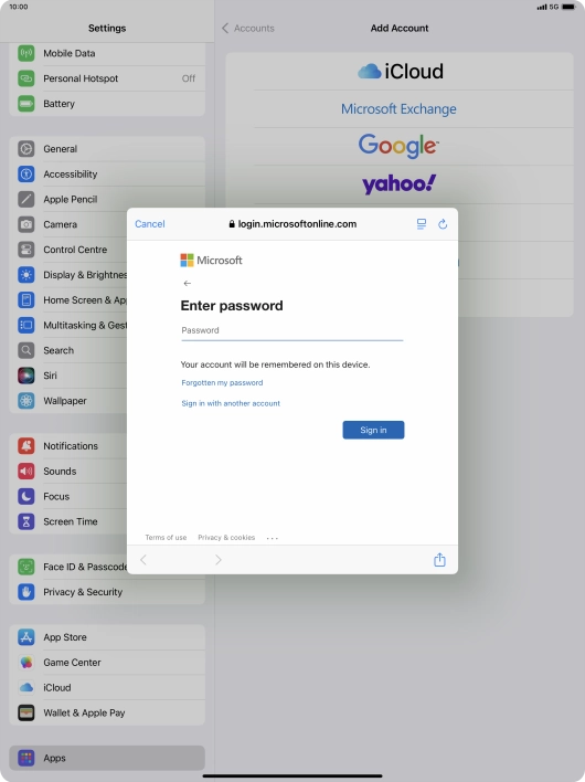 Press Password and key in the password for your email account.