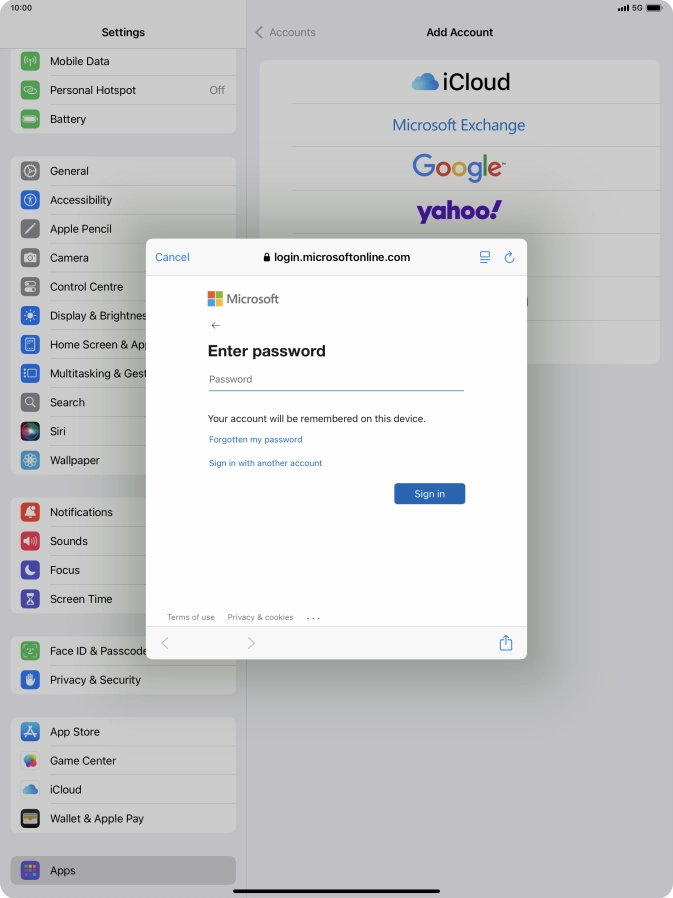 Press Password and key in the password for your email account.