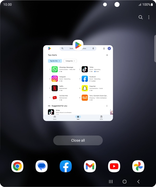 To end one running application, slide your finger upwards on the required application.