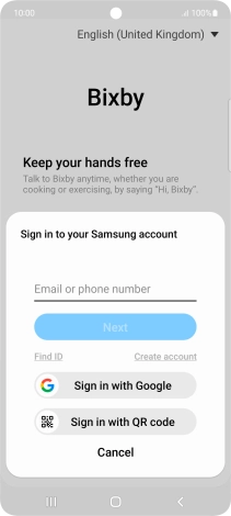 If you don't have a Samsung account, press Create account and follow the instructions on the screen to create an account.