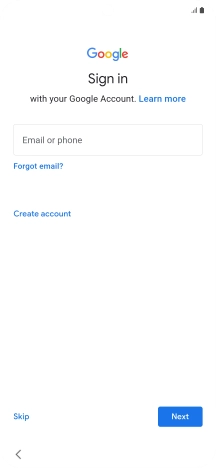 Press Email or phone and key in the username for your Google account. Press Email or phone and key in the username for your Google account.