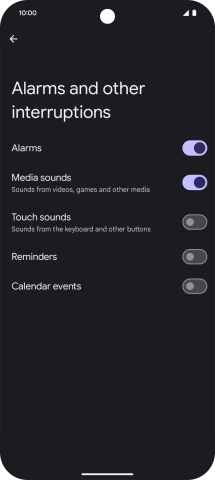 Press the required settings to turn sound and vibration for the selected functions on or off.