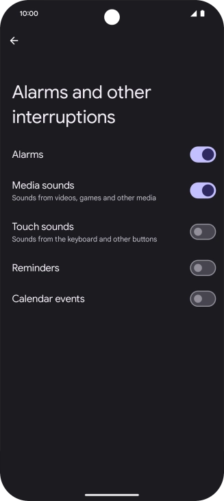 Press the required settings to turn sound and vibration for the selected functions on or off.