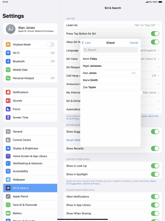 Press the required contact.