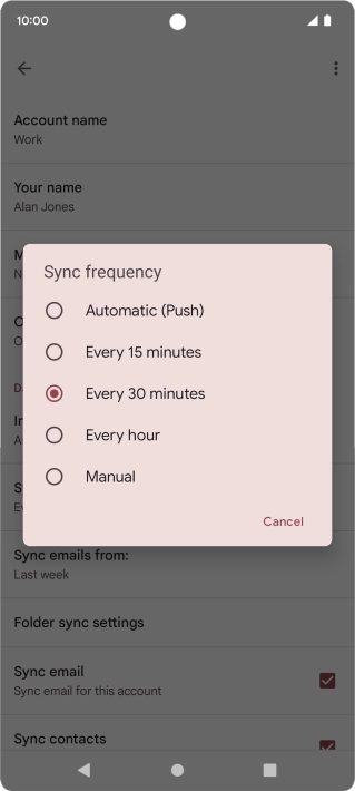 Press the required setting.