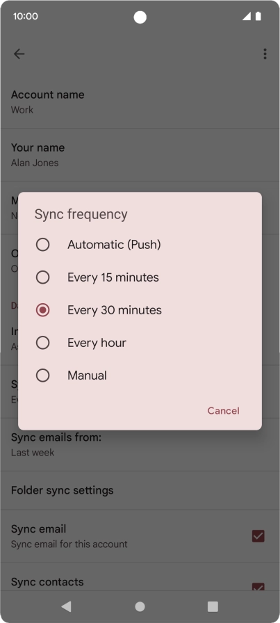 Press the required setting.