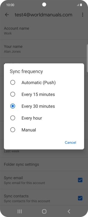 Press the required setting.