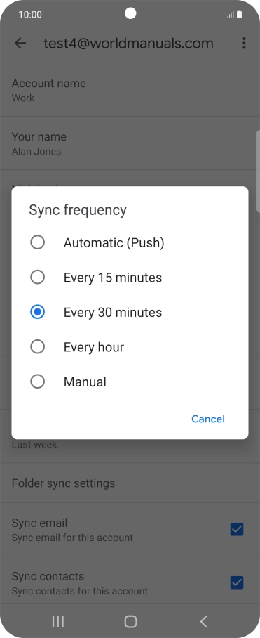 Press the required setting.