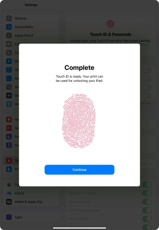 Press Continue. If you haven't previously selected a lock code, key in a code of your own choice twice.