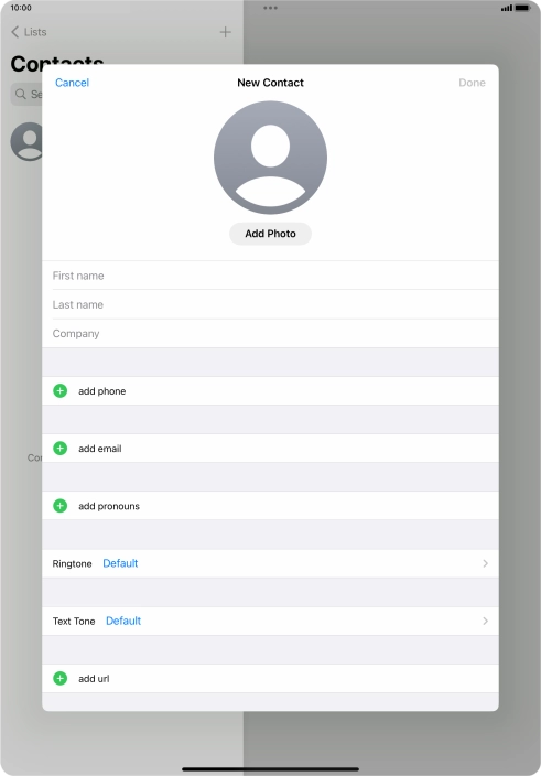Press First name and key in the first name.
