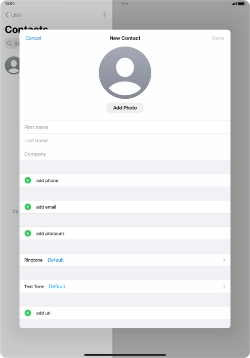 Press First name and key in the first name.