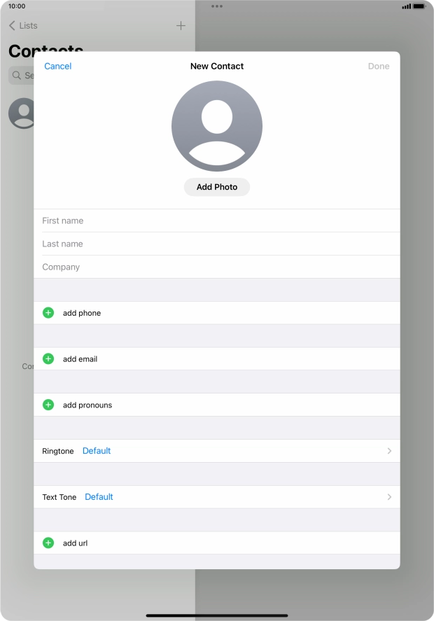 Press First name and key in the first name.