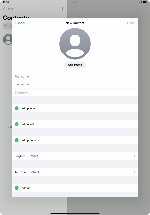 Press First name and key in the first name.
