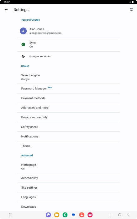 Press Privacy and security.
