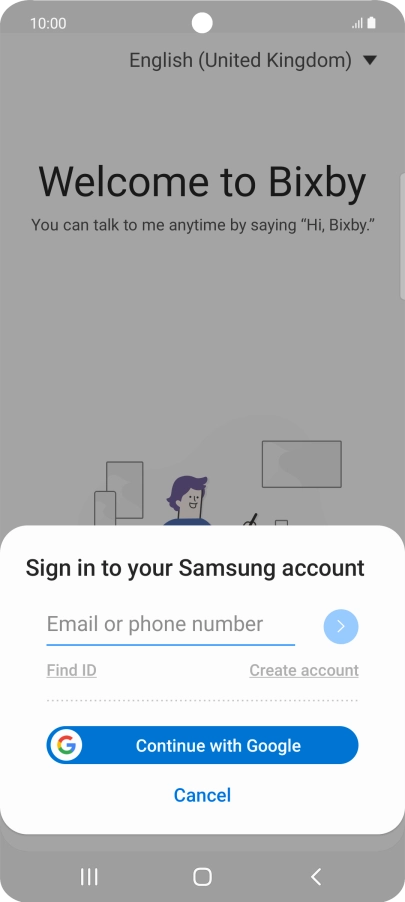 If you don't have a Samsung account, press Create account and follow the instructions on the screen to create an account.