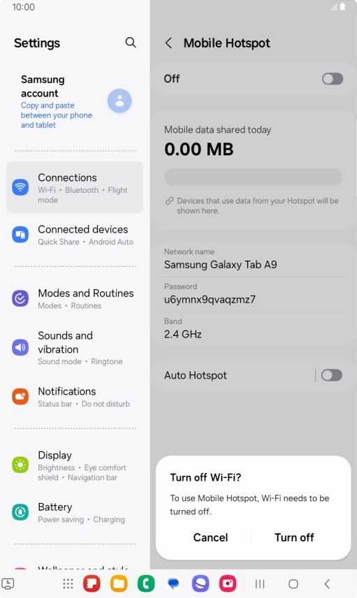 If Wi-Fi is turned on, press Turn off.