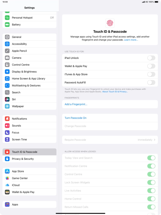 Press Turn Passcode On and key in a lock code of your own choice twice. Press Turn Passcode On and key in a lock code of your own choice twice.