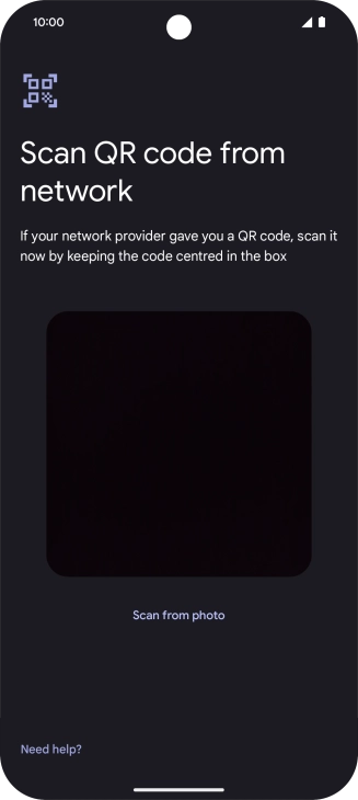 Place the QR code you've received inside the phone camera frame to scan the code. Your eSIM is transferred to your new phone over the internet.