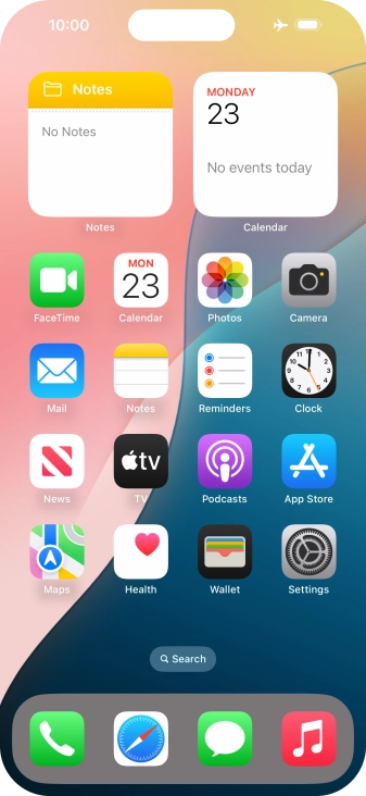 The flight mode icon shows that flight mode is turned on.