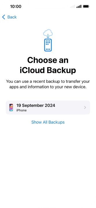 Press the required backup and your phone restores the content of the selected backup. Subsequently, follow the instructions on the screen to set up your phone and prepare it for use. Press the required backup and your phone restores the content of the selected backup. Subsequently, follow the instructions on the screen to set up your phone and prepare it for use.