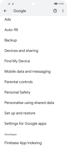 Press Settings for Google apps.