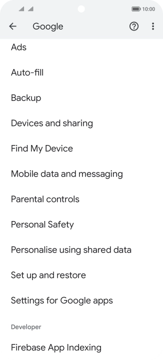 Press Settings for Google apps.