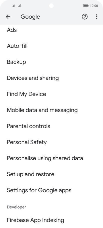 Press Settings for Google apps.