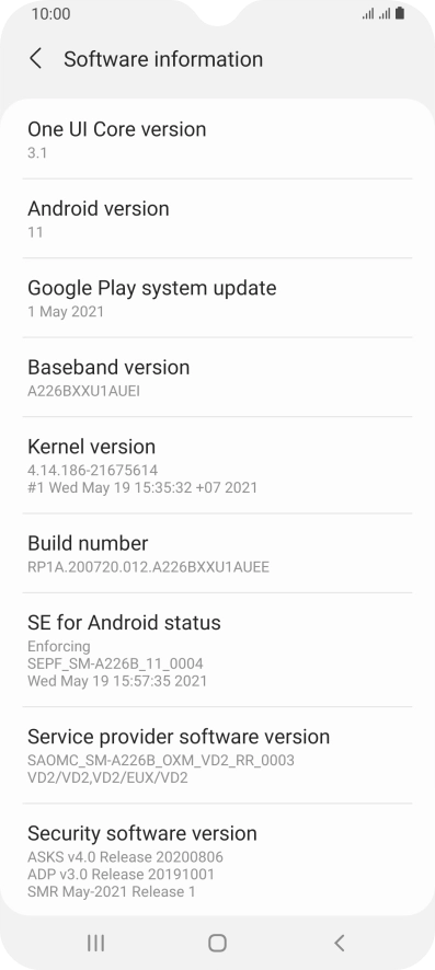 Your phone's software version is displayed below Android version.