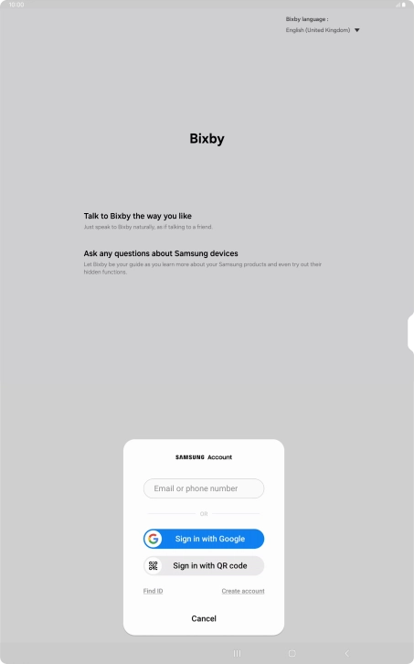 Press Email or phone number and follow the instructions on the screen to log on to your Samsung account.