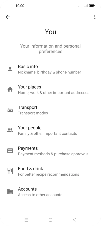 Press Basic info and follow the instructions on the screen to select phone owner settings.