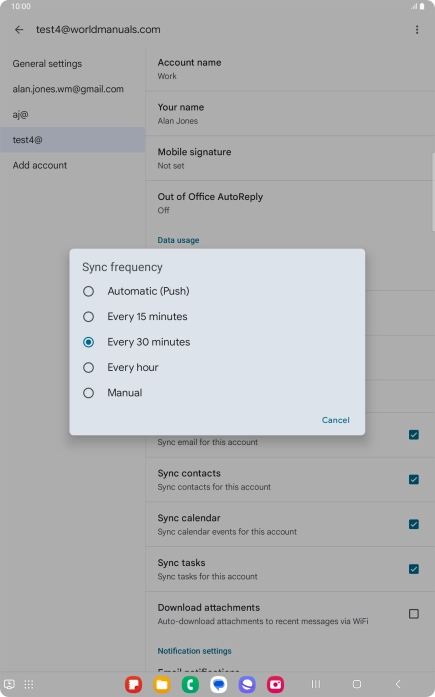Press the required setting.