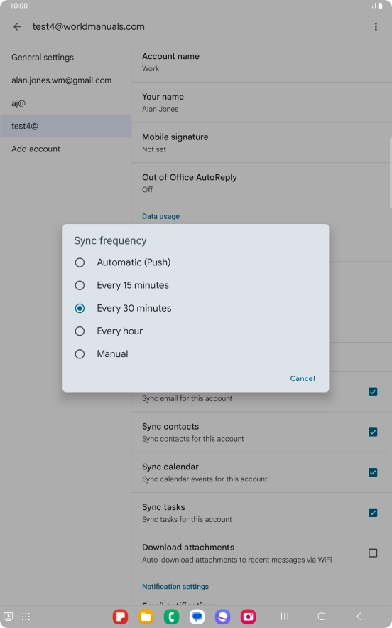 Press the required setting.
