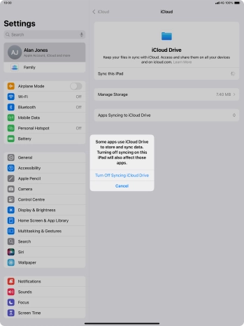 If you turn off the function, press Turn Off Syncing iCloud Drive.