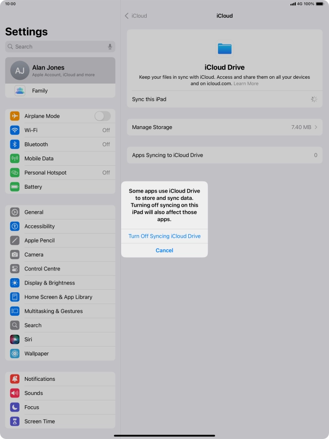 If you turn off the function, press Turn Off Syncing iCloud Drive.