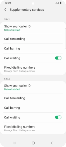 Press Fixed dialling numbers below the required SIM.