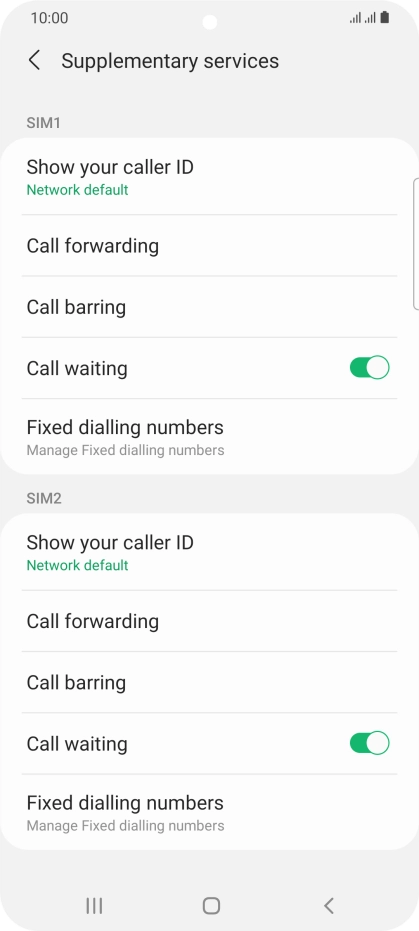 Press Fixed dialling numbers below the required SIM.
