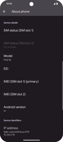 Your phone's software version is displayed below Android version.