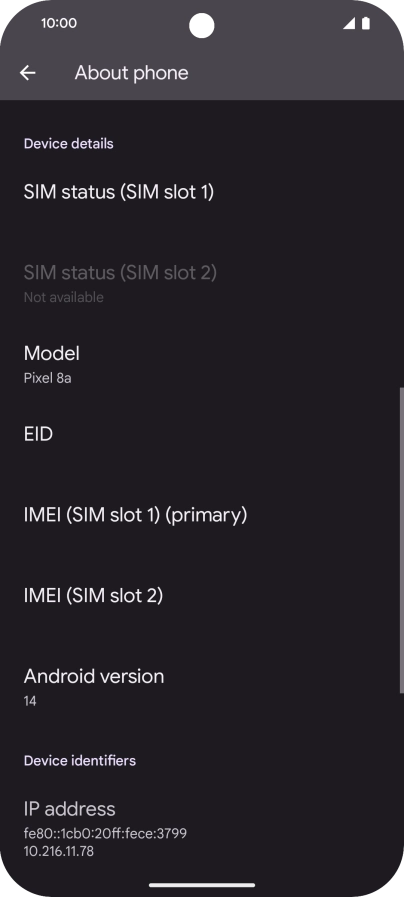 Your phone's software version is displayed below Android version.