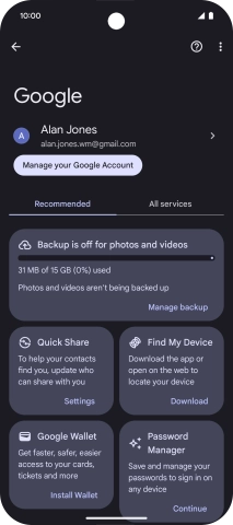 Press Manage backup.